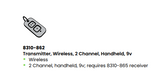 LCN 8310-862 Transmitter, Wireless, 2 Channel, Handheld, 9v