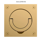 Baldwin 3-1/2 Inch x 3-1/2 Inch Solid Brass Flush Ring Pull for Latches/Locks with Swivel Spindles