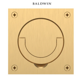 Baldwin 3-1/2 Inch x 3-1/2 Inch Solid Brass Flush Ring Pull for Latches/Locks with Swivel Spindles