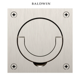 Baldwin 3-1/2 Inch x 3-1/2 Inch Solid Brass Flush Ring Pull for Latches/Locks with Swivel Spindles