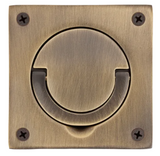 Baldwin 3-1/2 Inch x 3-1/2 Inch Solid Brass Flush Ring Pull for Latches/Locks with Swivel Spindles