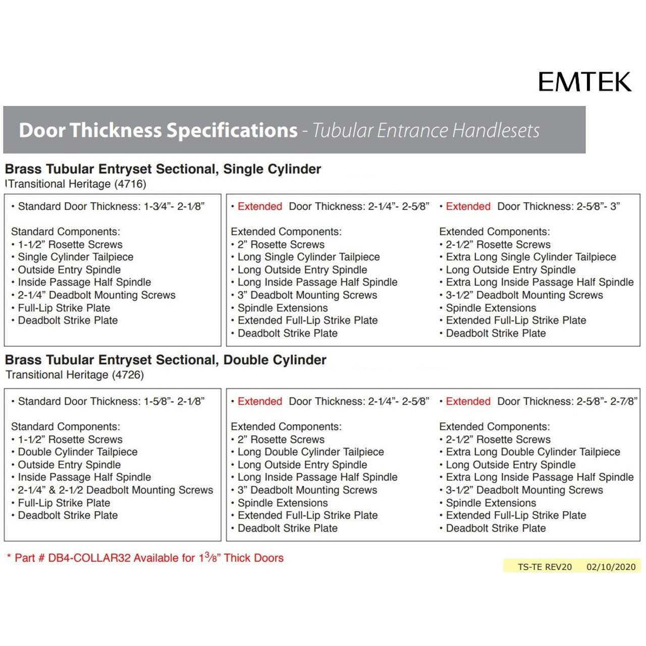 Emtek 4706 Transitional Heritage Sectional Dummy Entrance Handleset - Brass Tubular