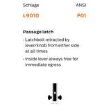 Schlage L9010 03L Passage Latch Mortise Set, 03 Lever, L Escutcheon