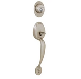 Schlage Plymouth Double Cylinder Handleset with Georgian Interior Knob from the F-Series