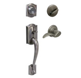 Schlage Camelot Left Hand Double Cylinder Handleset with Flair Interior Lever from the F-Series