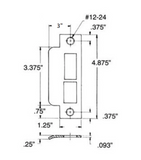 Baldwin Mortise Extended Strike Left Hand 3" Lip-to-center for 1-1/2", 2", 2-1/2" Backset Latch and Deadbolt