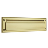 Baldwin Magazine Sized Spring Tension Brass Letter Box Plate with Hinged Interior Cover