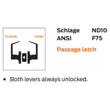 Schlage Commercial ND10S HSLR 630 Passage Latch, High Security Ligature Resistant Trim