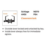 Schlage Commercial ND70BD HSLR 630 Classroom Lock, High Security Ligature Resistant Trim, SFIC Prep