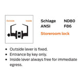 Schlage Commercial ND80PD HSLR 630 Storeroom Lock, High Security Ligature Resistant Trim