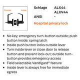 Schlage Commercial ALX44 SAT (Saturn) Hospital Privacy Lever Lock