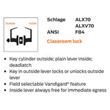 Schlage Commercial ALX70P TLR (Tubular) Classroom Lever Lock