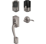 Schlage Encode Plus Camelot Right Handed Sectional Electronic Keyless Entry Handleset with Accent Interior Lever and Decorative Plymouth Trim