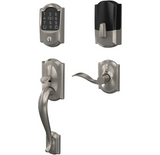Schlage Encode Plus Camelot Left Handed Sectional Electronic Keyless Entry Handleset with Accent Interior Lever and Decorative Camelot Trim