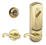 Schlage CS200-Series Commercial Grade 2 Interconnected Single Lock Left Handed Flair Entry Lever Set and 6-Pin Cylinder Deadbolt with Plymouth Escutcheon