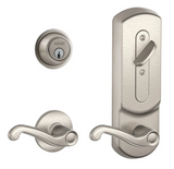 Schlage CS200-Series Commercial Grade 2 Interconnected Left Handed Flair Entry Lever Set and Full Interchangeable Core Deadbolt with Camelot Escutcheon