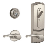 Schlage CS200-Series Commercial Grade 2 Interconnected Left Handed Merano Entry Lever Set and Full Interchangeable Core Deadbolt with Camelot Escutcheon