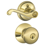 Schlage Plymouth Right handed Single Cylinder Keyed Entry Door Knob Exterior with Flair Lever Interior