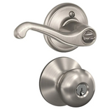 Schlage Plymouth Right handed Single Cylinder Keyed Entry Door Knob Exterior with Flair Lever Interior