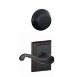 Schlage Flair Single Cylinder Keyed Entry Door Lever Set and Deadbolt Combo with Addison Rose