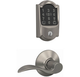 Schlage Encode Plus Camelot Electronic Keyless Entry Deadbolt Combo Pack with Accent Interior Lever and Decorative Plymouth Trim