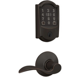 Schlage Encode Plus Camelot Electronic Keyless Entry Deadbolt Combo Pack with Accent Interior Lever and Decorative Plymouth Trim