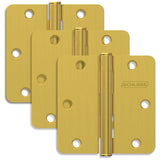Schlage Residential Pack of Three 3.5" x 3.5" 1/4" Radius Corner Plain Bearing Mortise Hinges