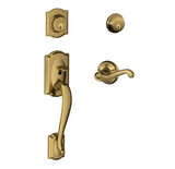 Schlage Camelot Left Hand Double Cylinder Handleset with Flair Interior Lever from the F-Series