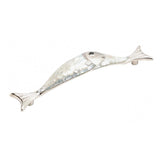 Schaub Tiger Penshell, Pull - Fish Design - Penshell inlaid on Solid Brass - Estate Dover Finish - 4-1/2" cc
