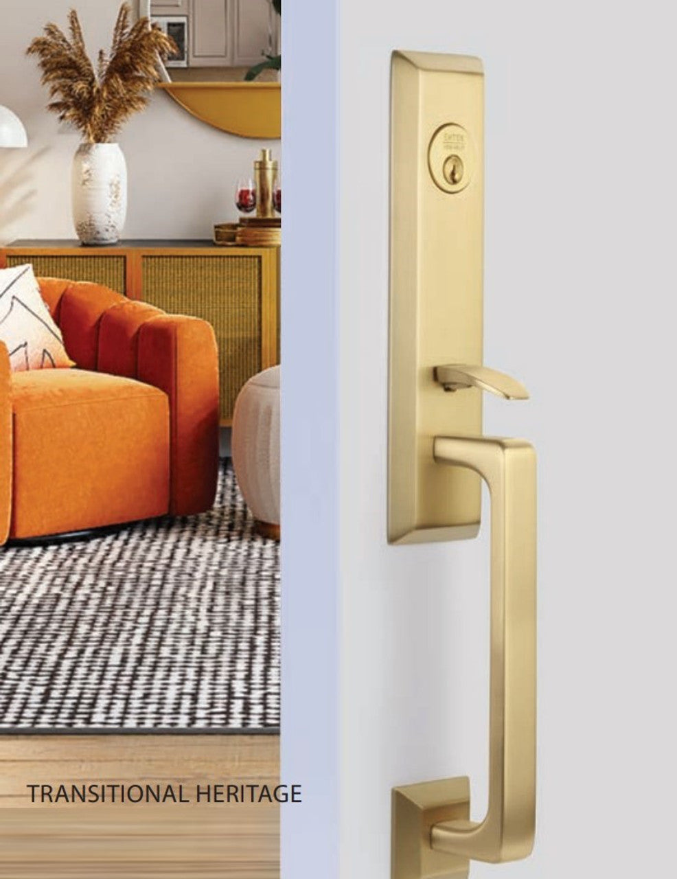 Emtek 4707 Transitional Heritage Monolithic Dummy Entrance Handleset - Brass Tubular