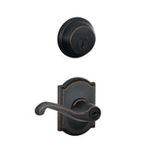 Schlage Flair Single Cylinder Keyed Entry Door Lever Set and Deadbolt Combo with Camelot Rose