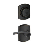 Schlage Merano Single Cylinder Keyed Entry Door Lever Set and Greenwich Deadbolt Combo with Greenwich Rose