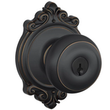 Schlage Residential F51A - Entry Lock - Georgian Knob, C Keyway with 16211 Latch and 10063 Strike - Brookshire Rose