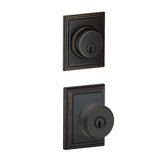 Schlage Bowery Single Cylinder Keyed Entry Door Knob Set and Addison Deadbolt Combo with Addison Rose