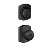 Schlage Plymouth Single Cylinder Keyed Entry Door Knob Set and Greenwich Deadbolt Combo with Greenwich Rose