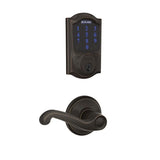 Schlage Connect Camelot Touchscreen Deadbolt with Built-in Alarm and Passage Flair Lever