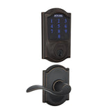 Schlage Connect Camelot Touchscreen Electronic Deadbolt with Z-Wave Plus Technology and Passage Accent Lever and Decorative Camelot Trim