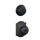 Schlage Plymouth Single Cylinder Keyed Entry Door Knob Set and Deadbolt Combo with Camelot Rose