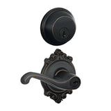 Schlage Flair Single Cylinder Keyed Entry Door Lever Set and Deadbolt Combo with Brookshire Rose
