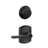 Schlage Latitude Single Cylinder Keyed Entry Door Lever Set and Deadbolt Combo with Greenwich Rose