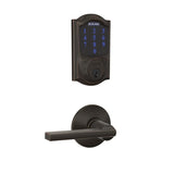 Schlage Connect Camelot Touchscreen Deadbolt with Built-in Alarm and Passage Latitude Lever