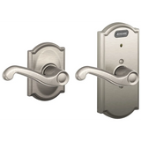 Schlage Camelot Passage Door Lever Set with Flair Lever and Built-In Alarm