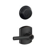 Schlage Broadway Single Cylinder Keyed Entry Door Lever Set and Deadbolt Combo with Greenwich Rose
