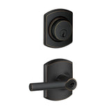 Schlage Broadway Single Cylinder Keyed Entry Door Lever Set and Greenwich Deadbolt Combo with Greenwich Rose