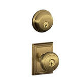 Schlage Andover Single Cylinder Keyed Entry Door Knob Set and Deadbolt Combo with Addison Rose