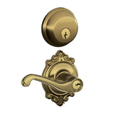 Schlage Flair Single Cylinder Keyed Entry Door Lever Set and Deadbolt Combo with Brookshire Rose