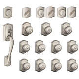 Schlage Camelot Complete House Door Hardware Package with Georgian Interior Knobs and Single Cylinder Exterior Front Door Handleset