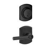 Schlage Broadway Single Cylinder Keyed Entry Door Lever Set and Greenwich Deadbolt Combo with Greenwich Rose