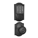 Schlage Sense Camelot Touchscreen Smart Deadbolt with Built-In Alarm and Passage Georgian Knob and Decorative Camelot Trim