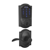 Schlage Connect Camelot Touchscreen Electronic Deadbolt with Z-Wave Plus Technology and Passage Accent Lever and Decorative Camelot Trim